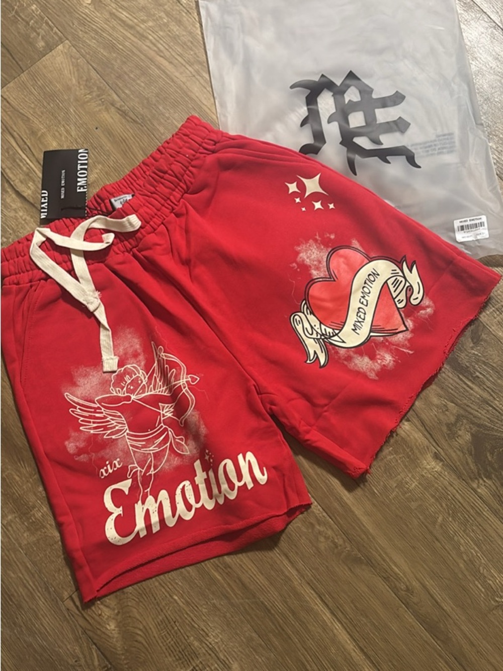 Red 'Emotion' Graphic Lounge Shorts